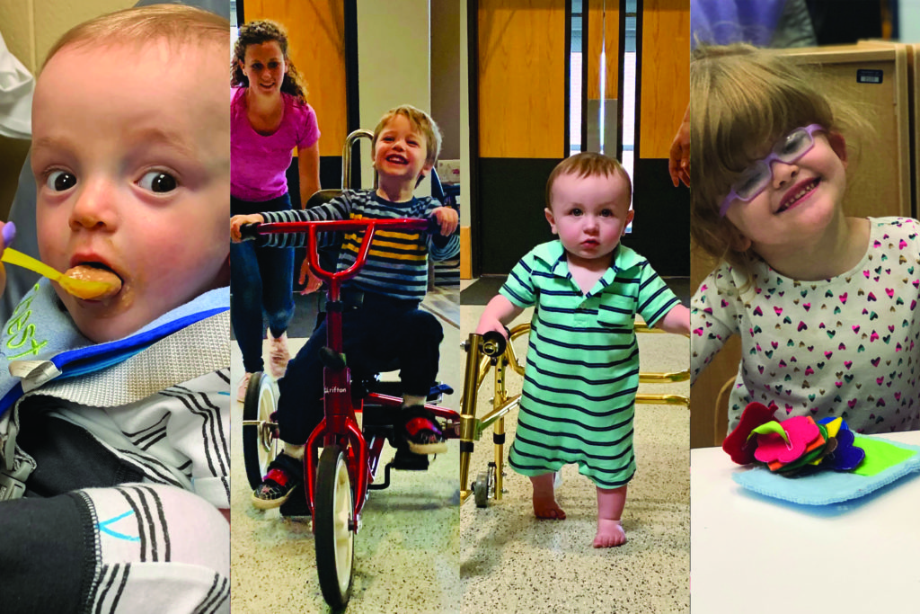 A four photo collage of children receiving outpatient therapy