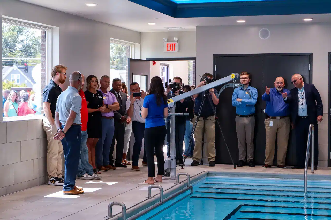 Guests tour the new Aquatic Center.